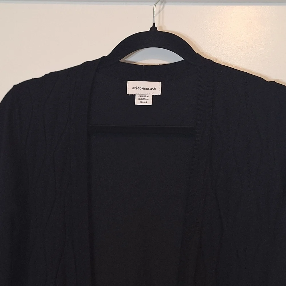 Stitchcount Black Open Front Knit Cardigan With Stretch Size Medium